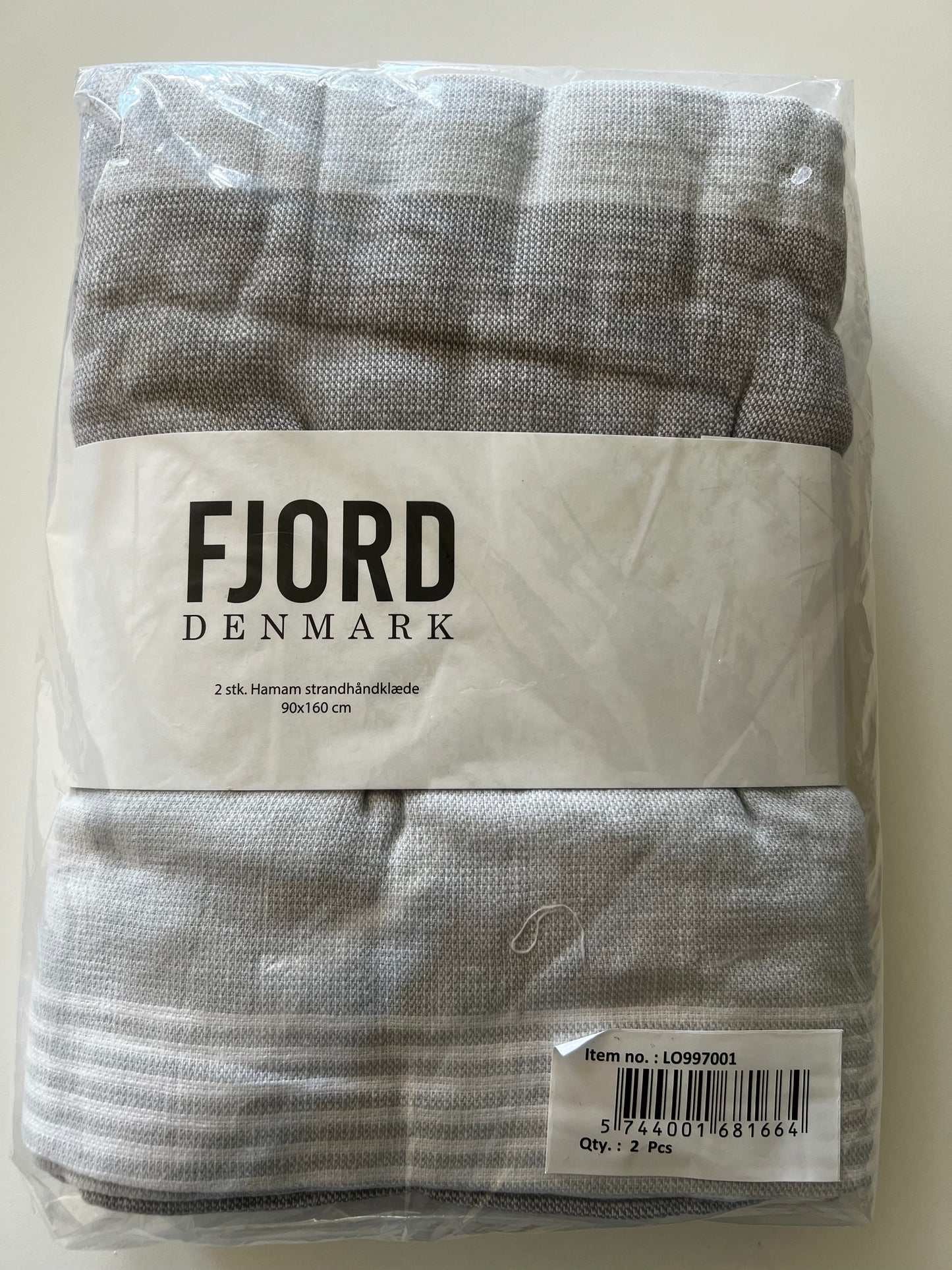 Fjord Danmark Hamam starndhåndklæder 90x160cm, lysgrå/hvid, 2 stk.