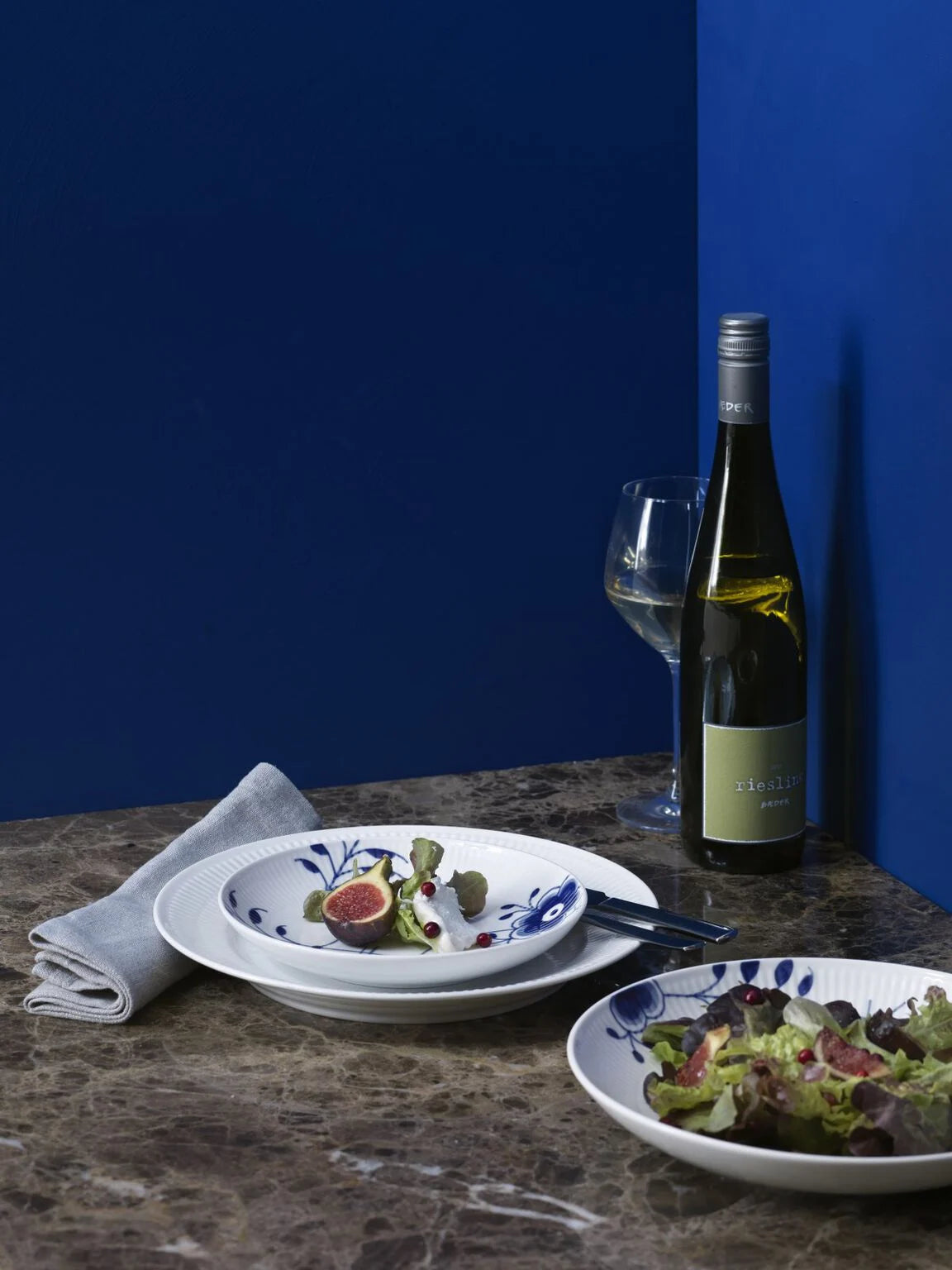 Royal Copenhagen Blå Mega Riflet Lav skål, 25 cm