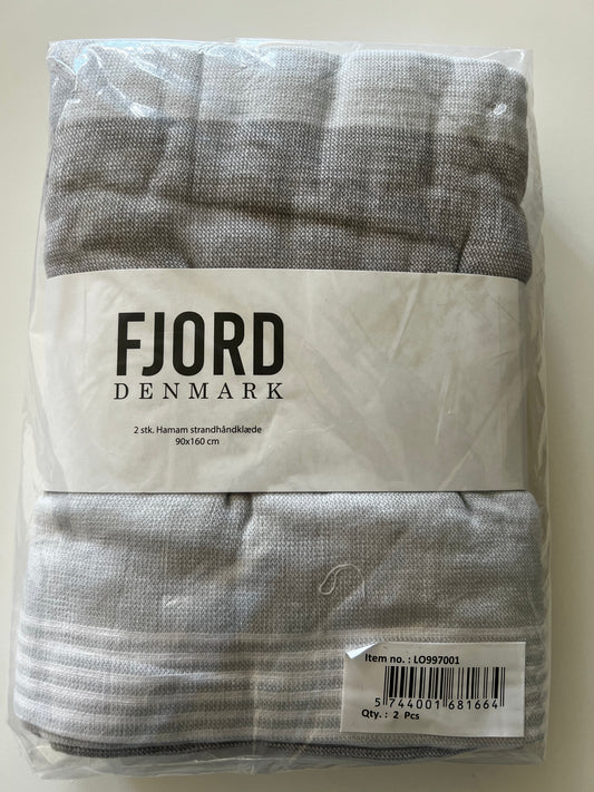 Fjord Danmark Hamam starndhåndklæder 90x160cm, lysgrå/hvid, 2 stk.